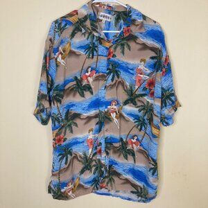Campia Moda Hawaiian Pin-Up Shirt Mens Large Button Down Tropical Vacation